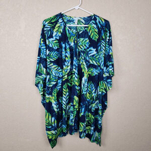 On Gossamer Green and Blue Floral Print Swim Cover Up Medium (3783)